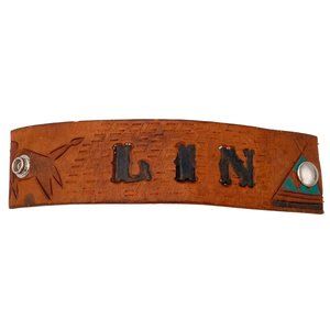 Vintage Leather Cuff Bracelet Western Rockabilly Lin Turquoise Teepee Distressed